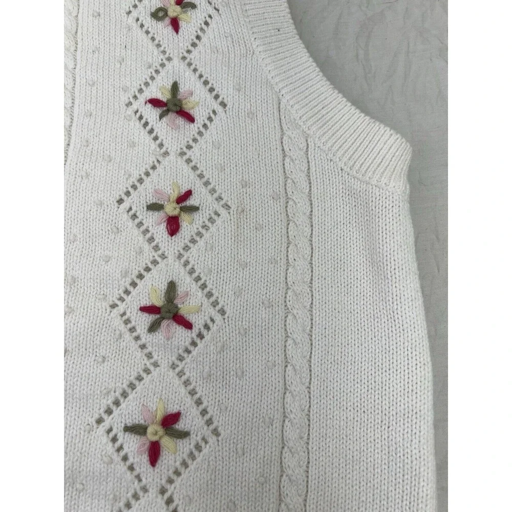 Vtg EP PRO Womens L Peplum Floral Knit Sweater Vest Romantic Cottagecord Spring‎ - Picture 9 of 11